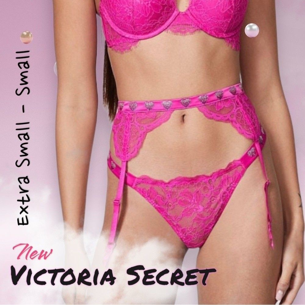Victoria's Secret Hot Pink Lace Garter Set